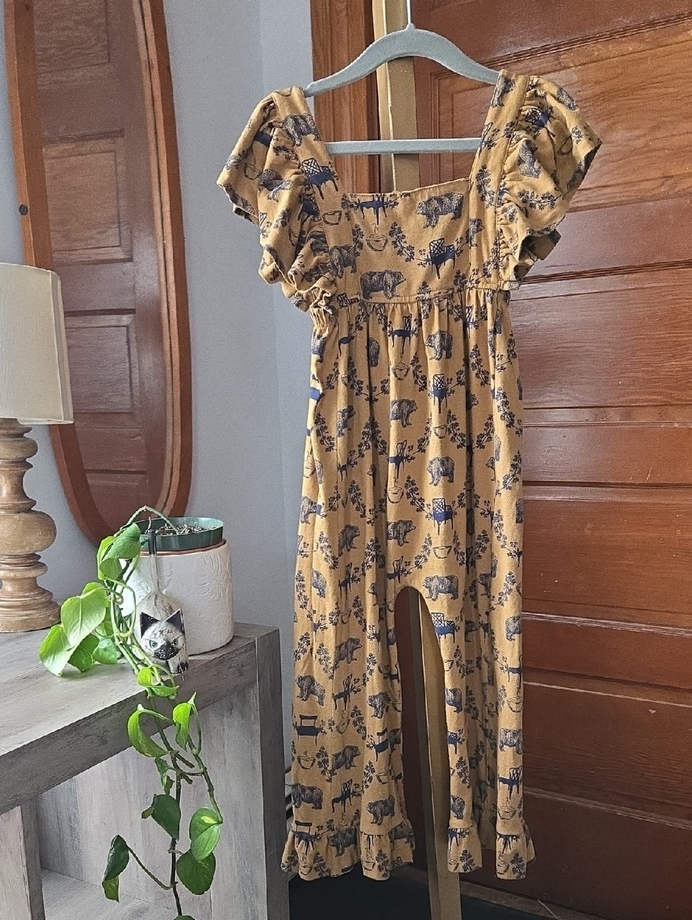 Kate Quinn Ruffle Sleeve Gold/ Navy Cotton Knit Three Bears Jumpsuit 3T